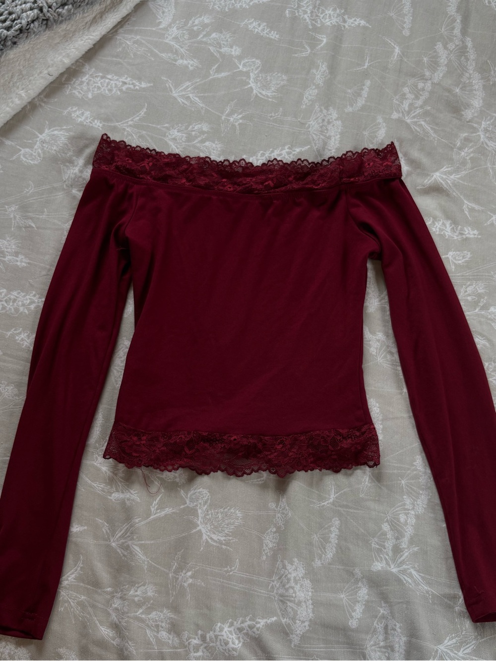 Off-Shoulder Lace Trim Women's Top - Burgundy